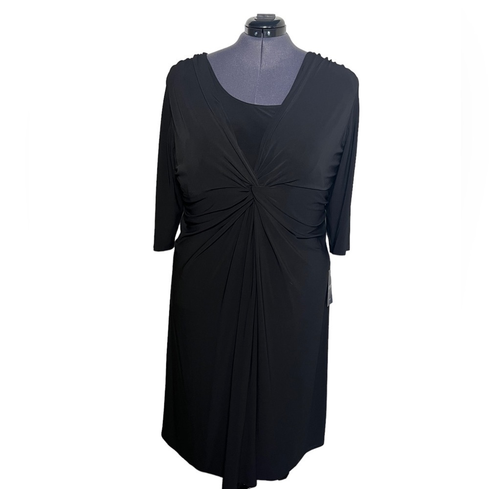 Chaps NWT Black 3/4 Sleeve Deep Faux V-Neck Dress (Size 22W)